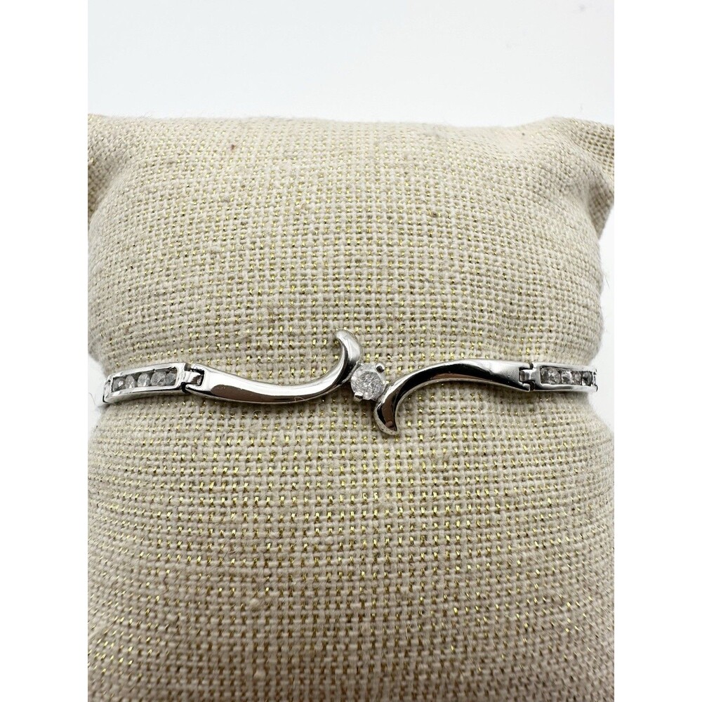 Platinum Over 925 Sterling Silver C Z Dainty Bracelet 6.75”